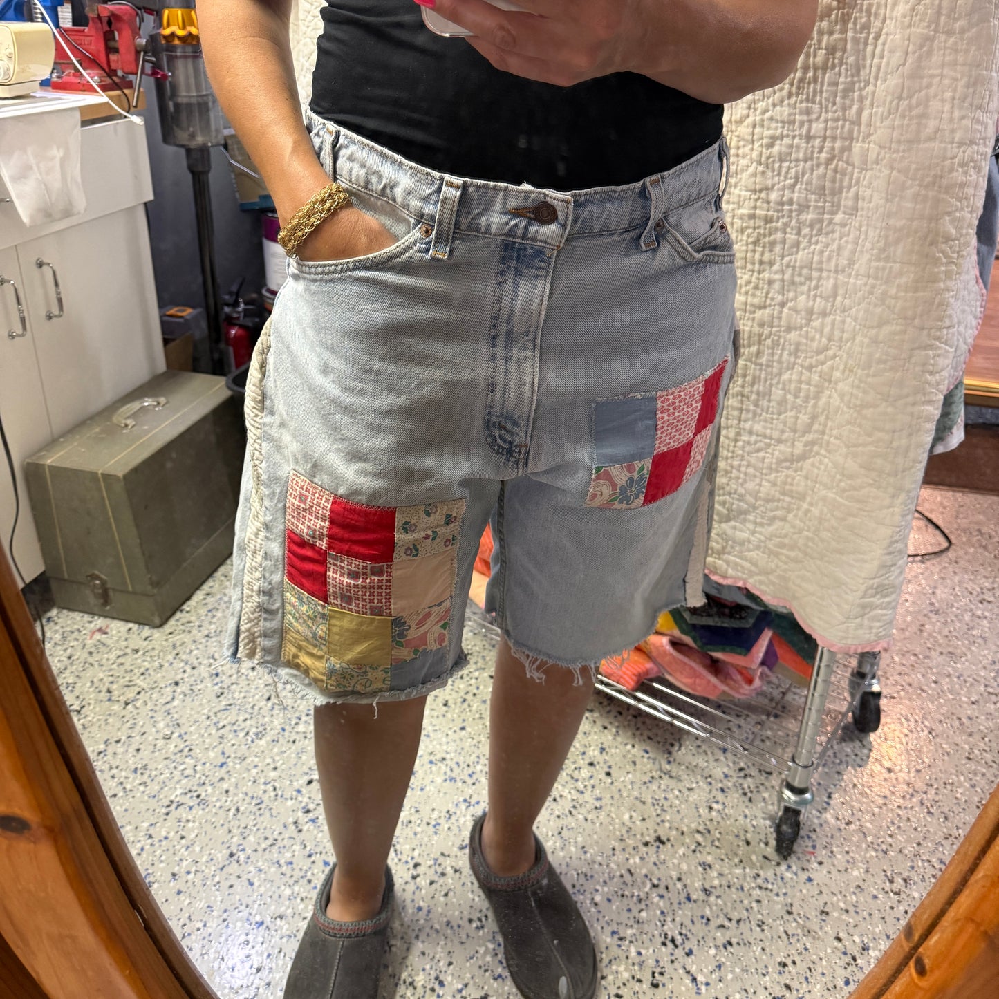 “East Woodland Picnic” Quilt Top Panel Shorts – 37W x 10L