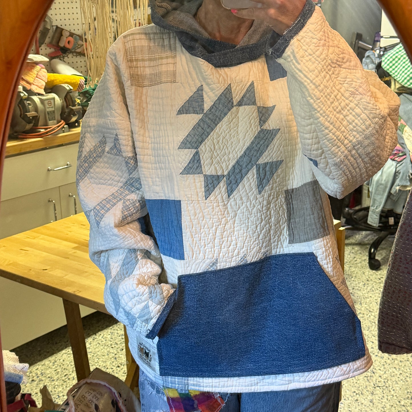 “Rodeo Star” Upcycled Quilt Hoodie – One Size