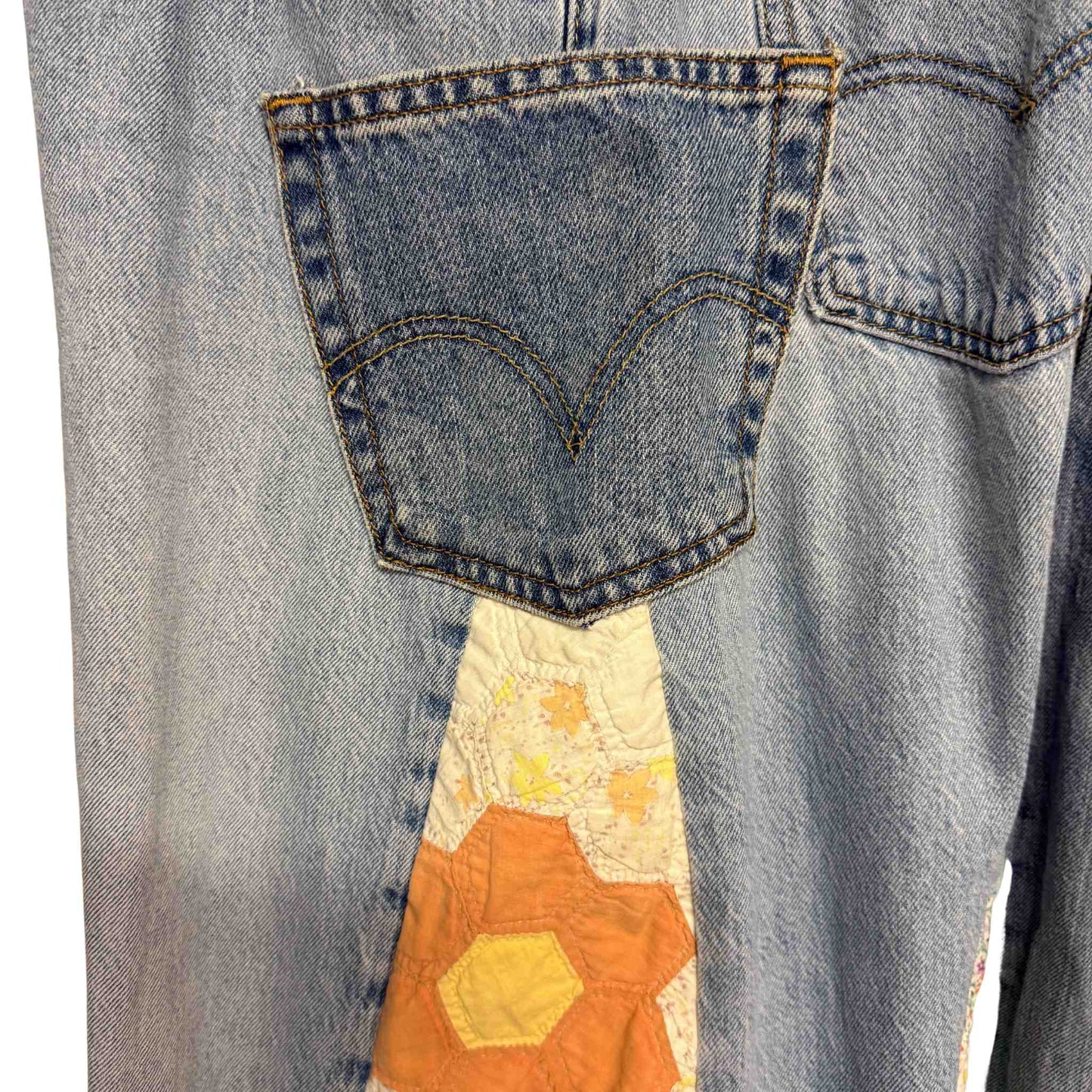 "Honey Bloom" Quilt Panel Jeans – Waist 34" Inseam 28"