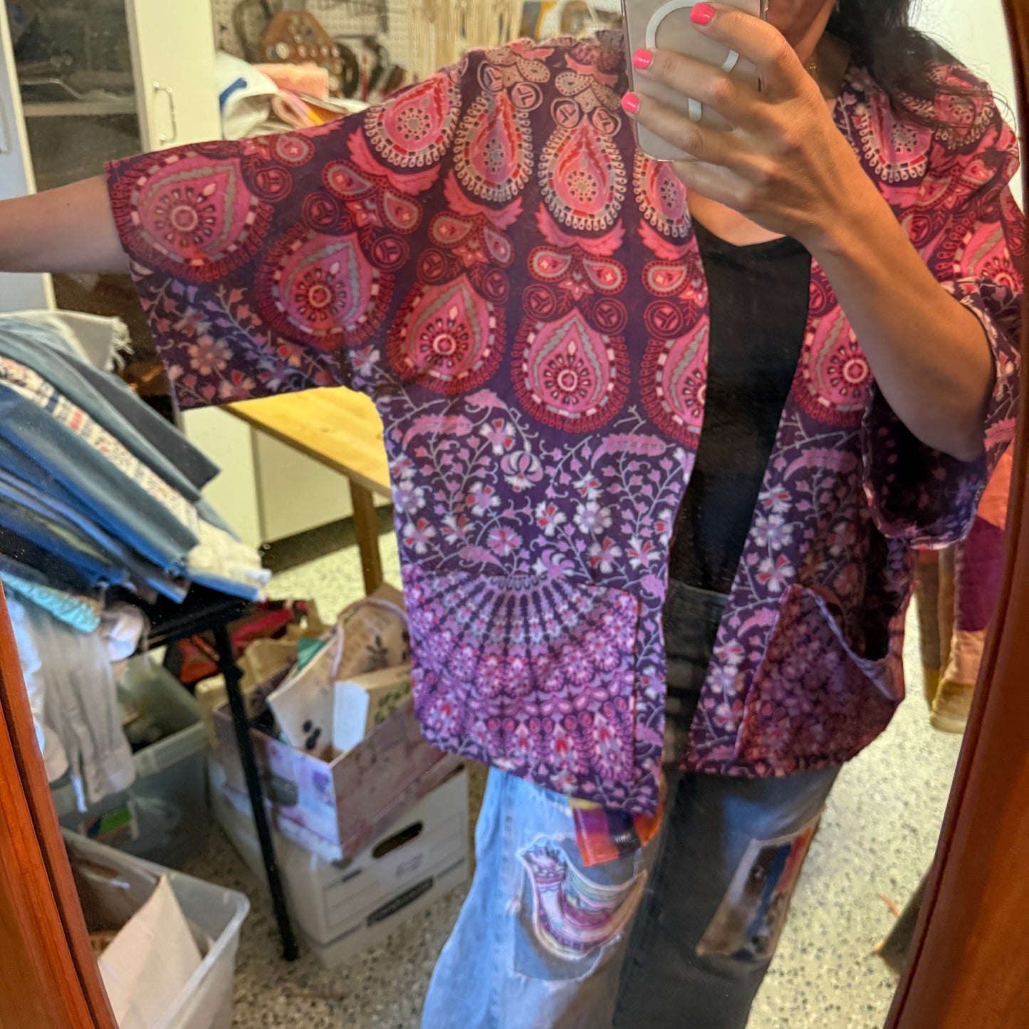 “Bougainvillea Breeze” Upcycled Jacket – One Size