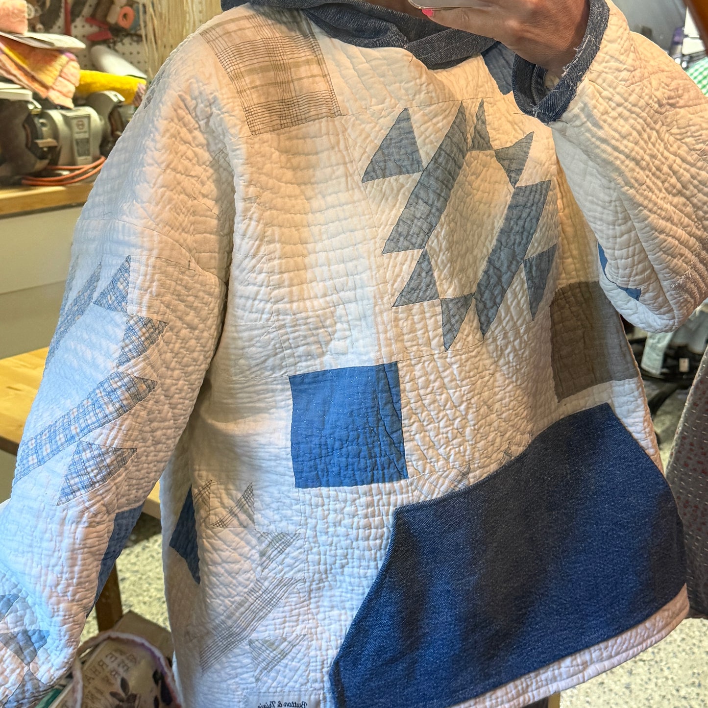 “Rodeo Star” Upcycled Quilt Hoodie – One Size