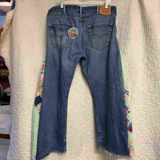 "San Fernando Bloom" Quilt Panel Jeans – Waist 38" Inseam 28.5"