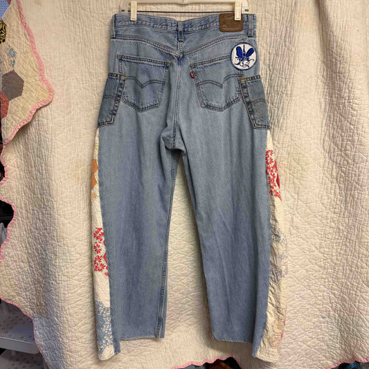 "Honey Bloom" Quilt Panel Jeans – Waist 34" Inseam 28"