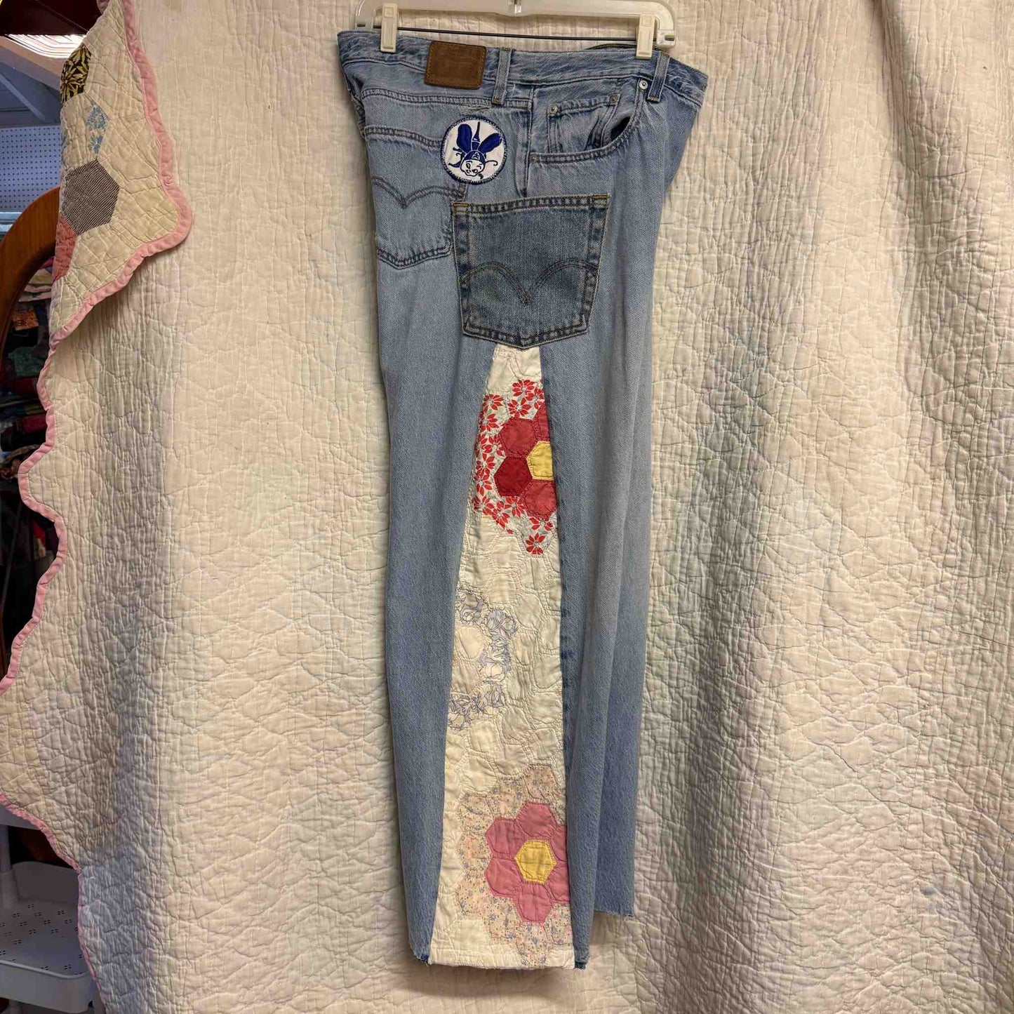 "Honey Bloom" Quilt Panel Jeans – Waist 34" Inseam 28"