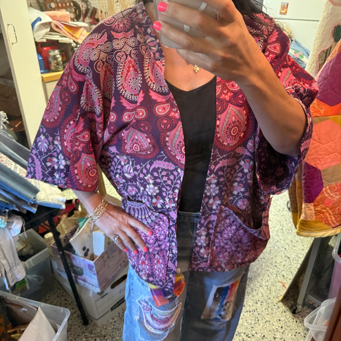 “Bougainvillea Breeze” Upcycled Jacket – One Size