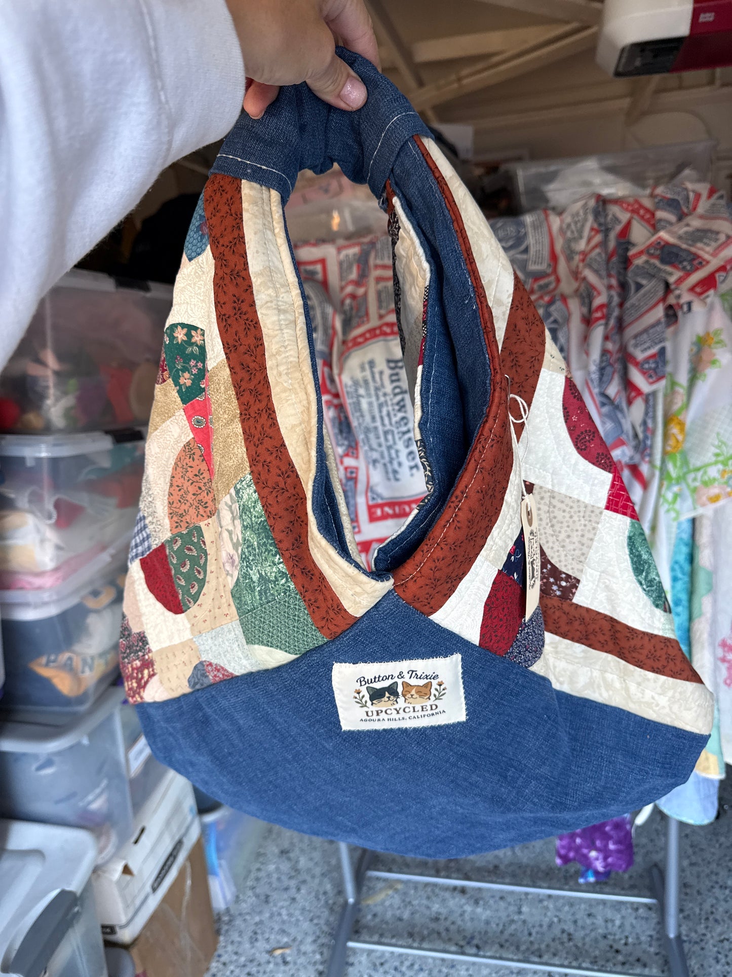 Upcycled Quilt & Denim Origami Bag 2