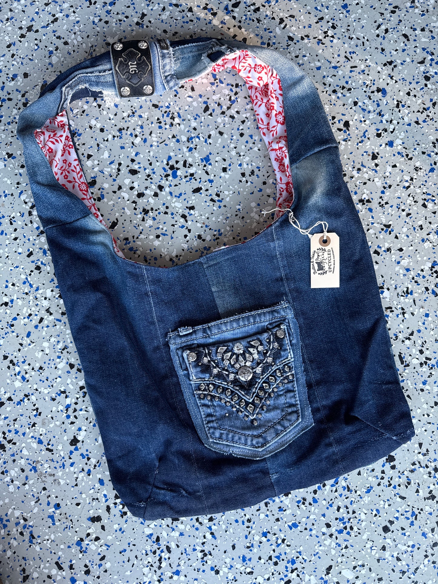 Upcycled Miss Me Denim Hobo Bag