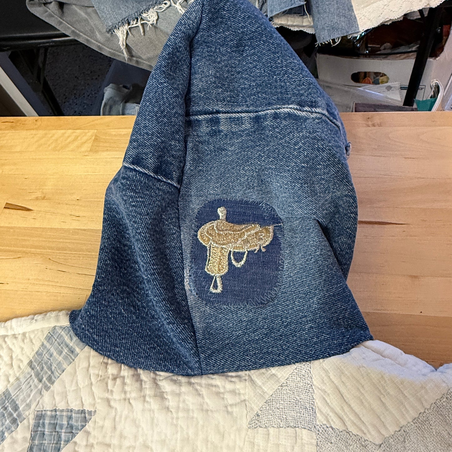 “Rodeo Star” Upcycled Quilt Hoodie – One Size
