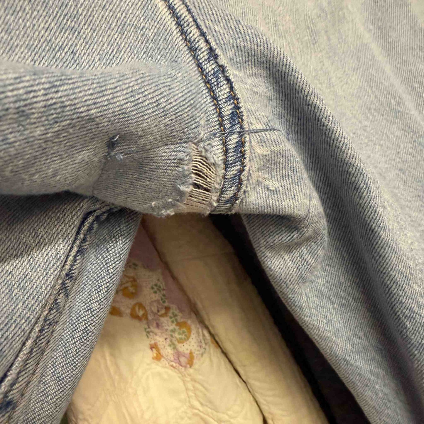 "Honey Bloom" Quilt Panel Jeans – Waist 34" Inseam 28"