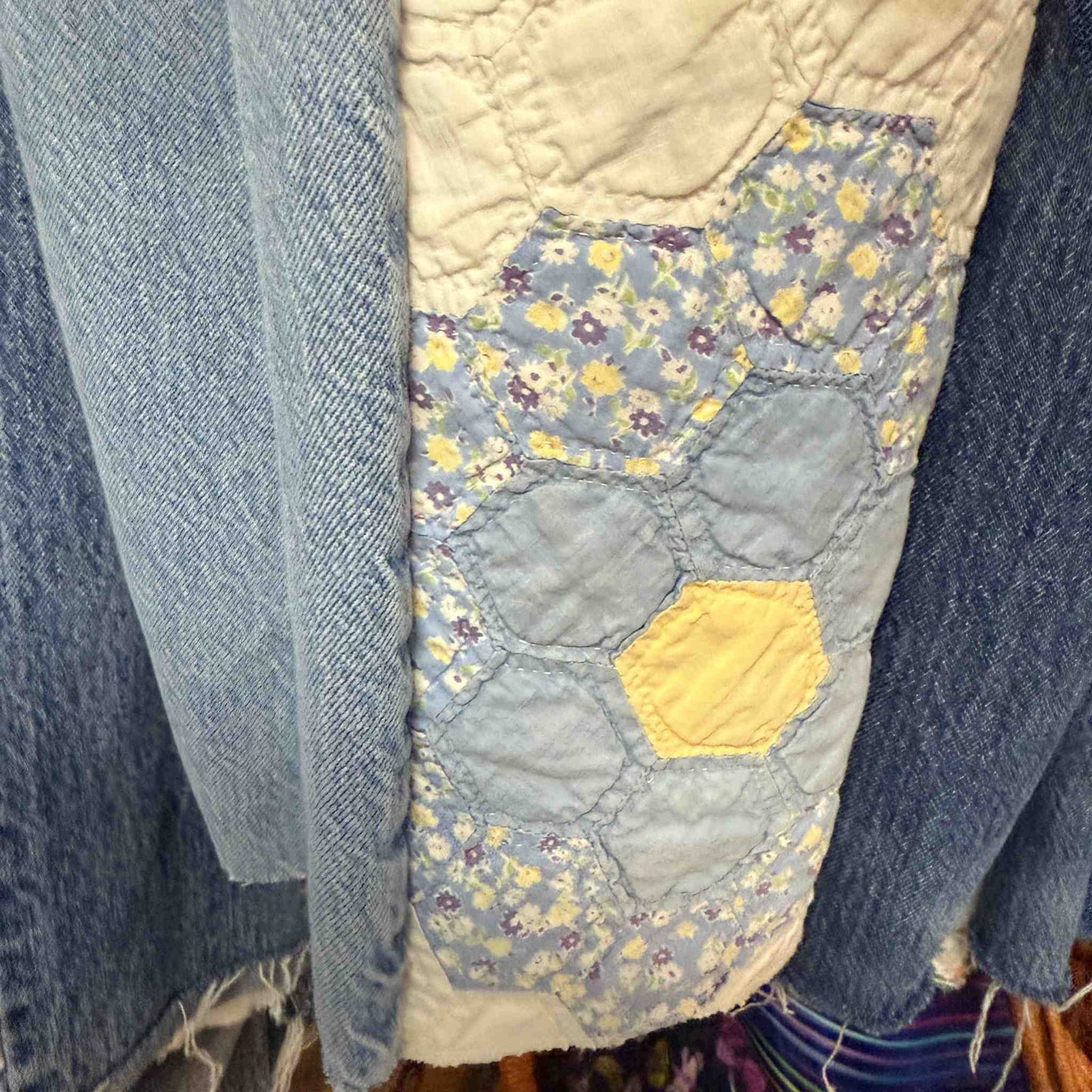"Honey Bloom" Quilt Panel Jeans – Waist 34" Inseam 28"