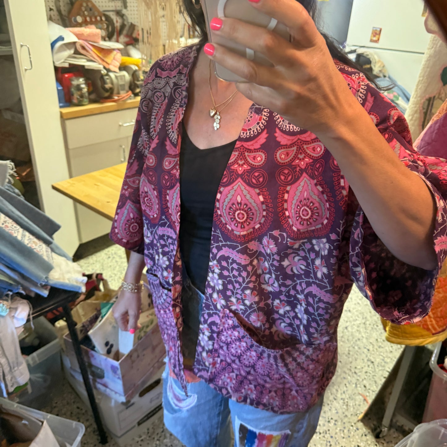 “Bougainvillea Breeze” Upcycled Jacket – One Size
