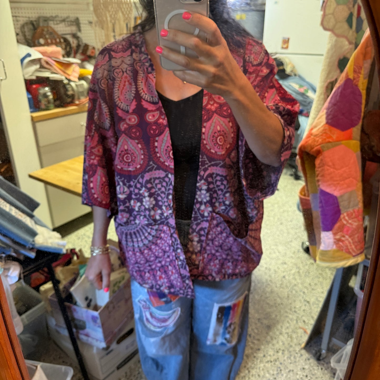 “Bougainvillea Breeze” Upcycled Jacket – One Size
