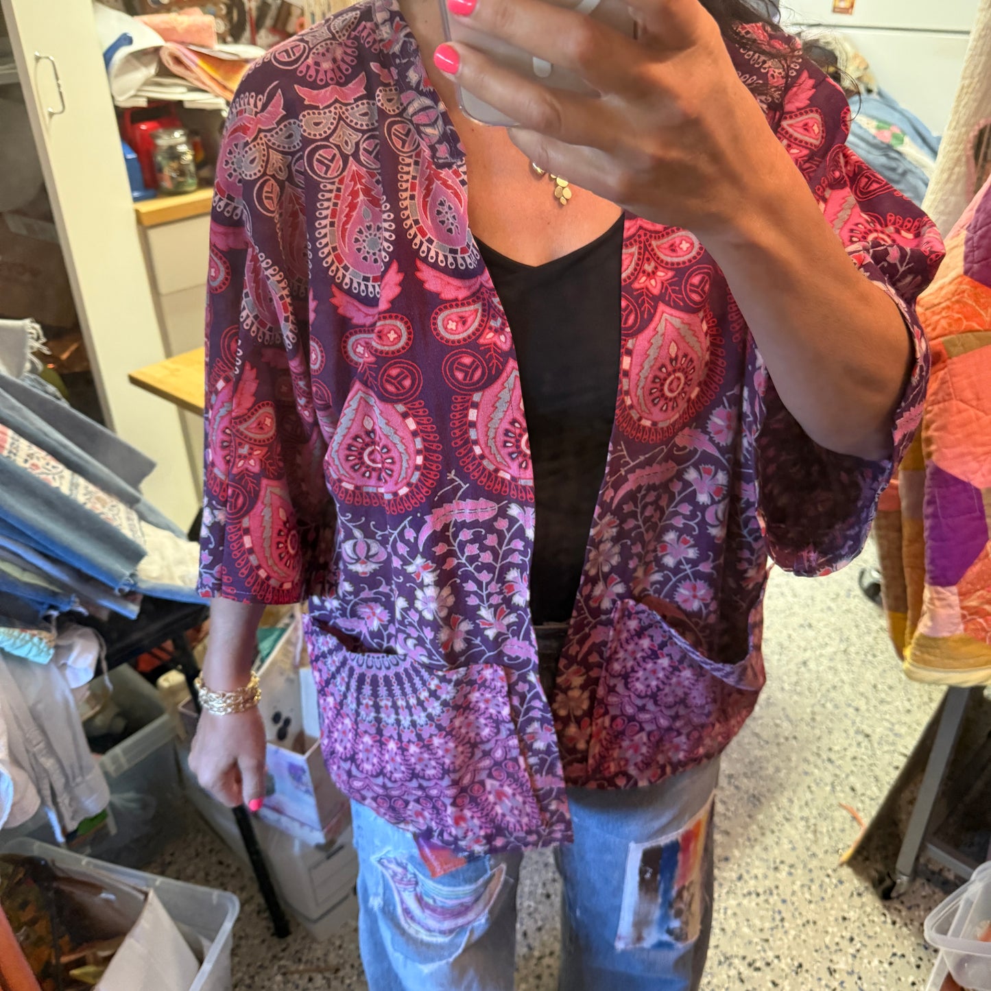 “Bougainvillea Breeze” Upcycled Jacket – One Size