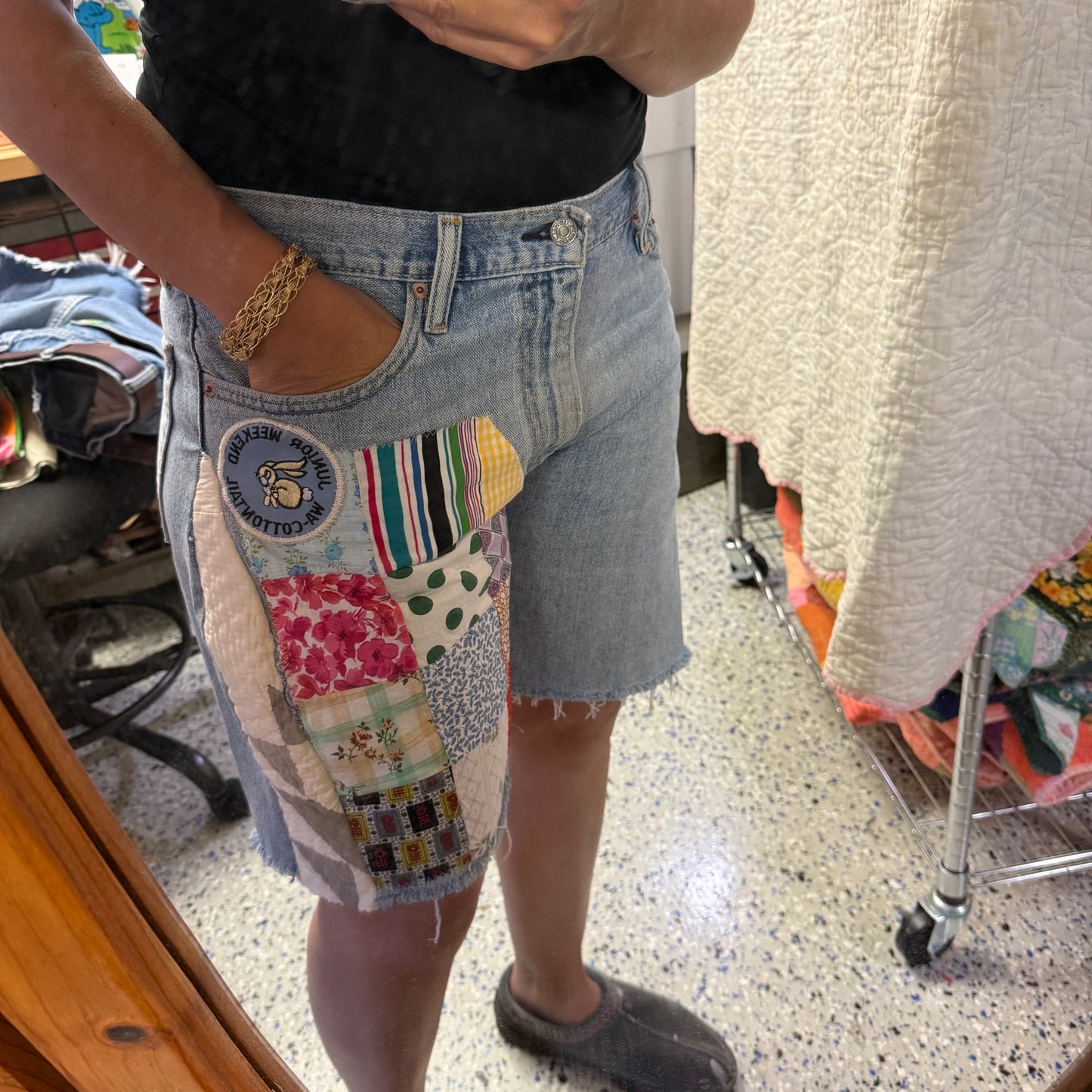 “Cottontail Campout” Quilt Top Panel Shorts – 34W x 8L