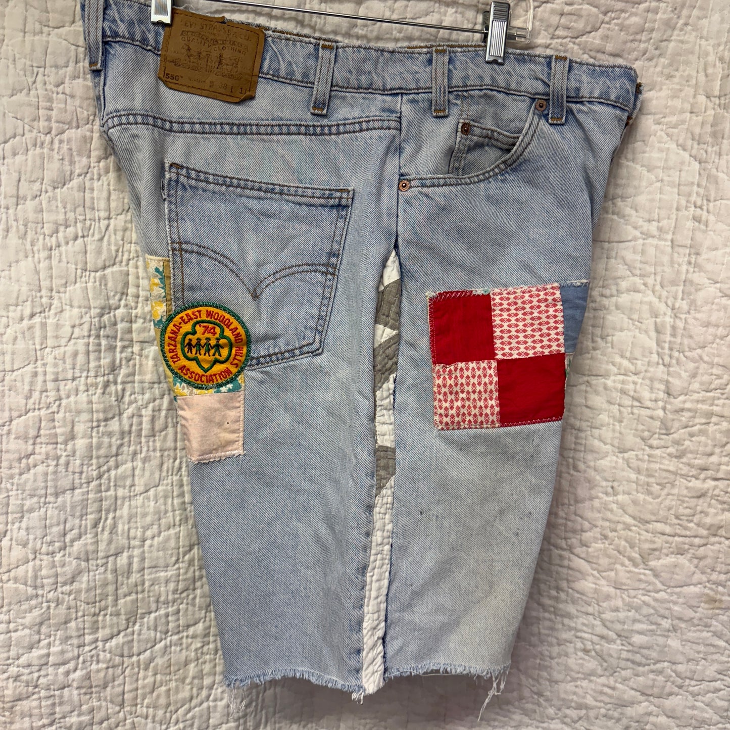 “East Woodland Picnic” Quilt Top Panel Shorts – 37W x 10L