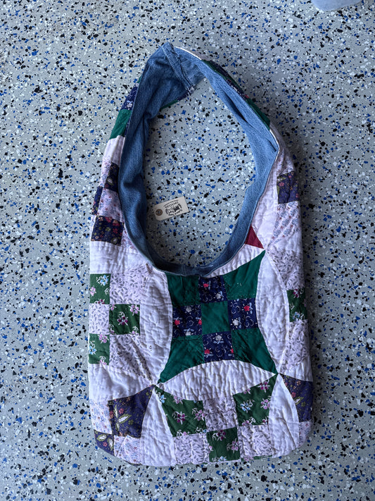 Upcycled Patchwork Quilt & Denim Hobo Bag