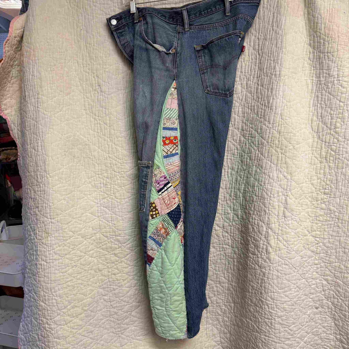 "San Fernando Bloom" Quilt Panel Jeans – Waist 38" Inseam 28.5"
