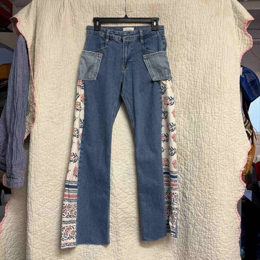 "Field Bloom" French Tablecloth Panel Jeans – Waist 28" Inseam 29"