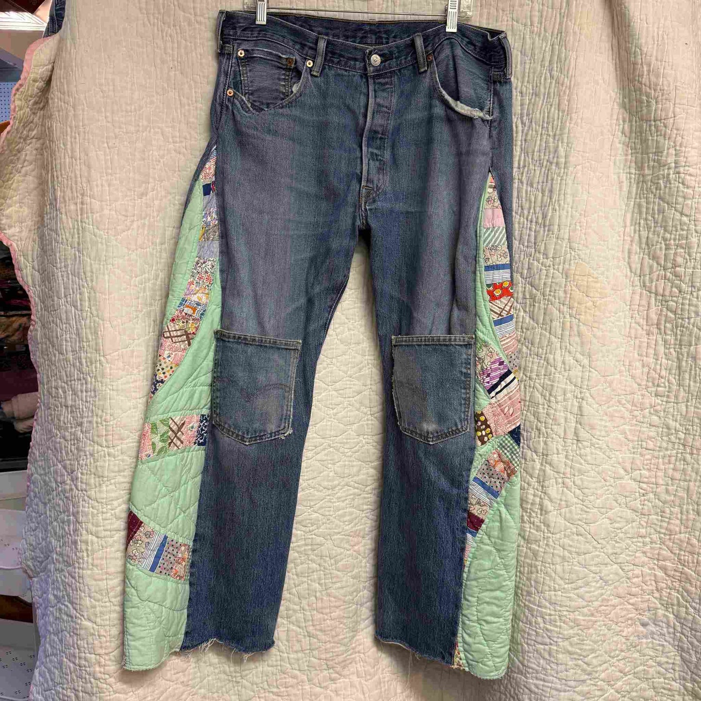 "San Fernando Bloom" Quilt Panel Jeans – Waist 38" Inseam 28.5"