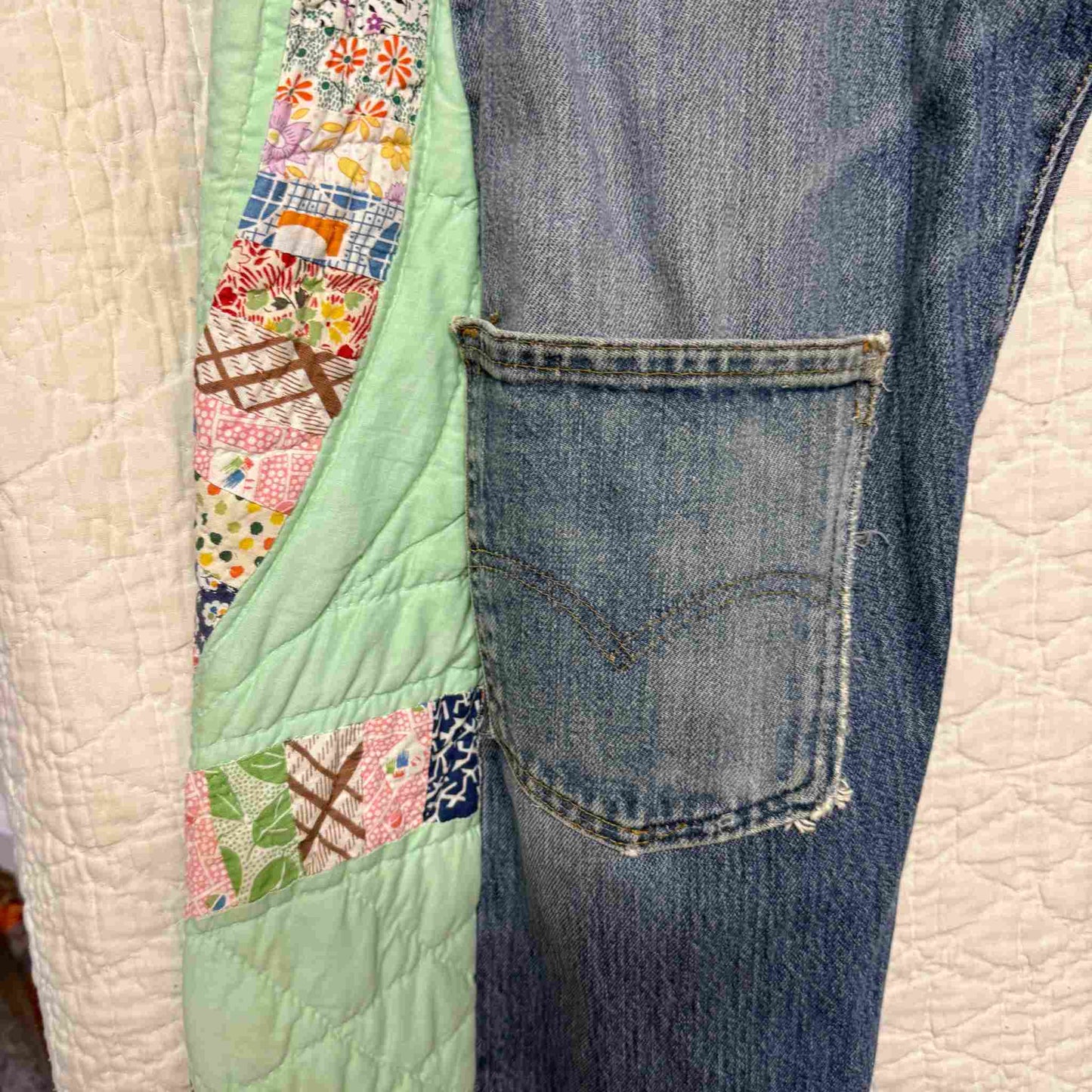 "San Fernando Bloom" Quilt Panel Jeans – Waist 38" Inseam 28.5"