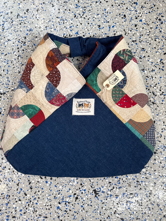 Upcycled Quilt & Denim Origami Bag