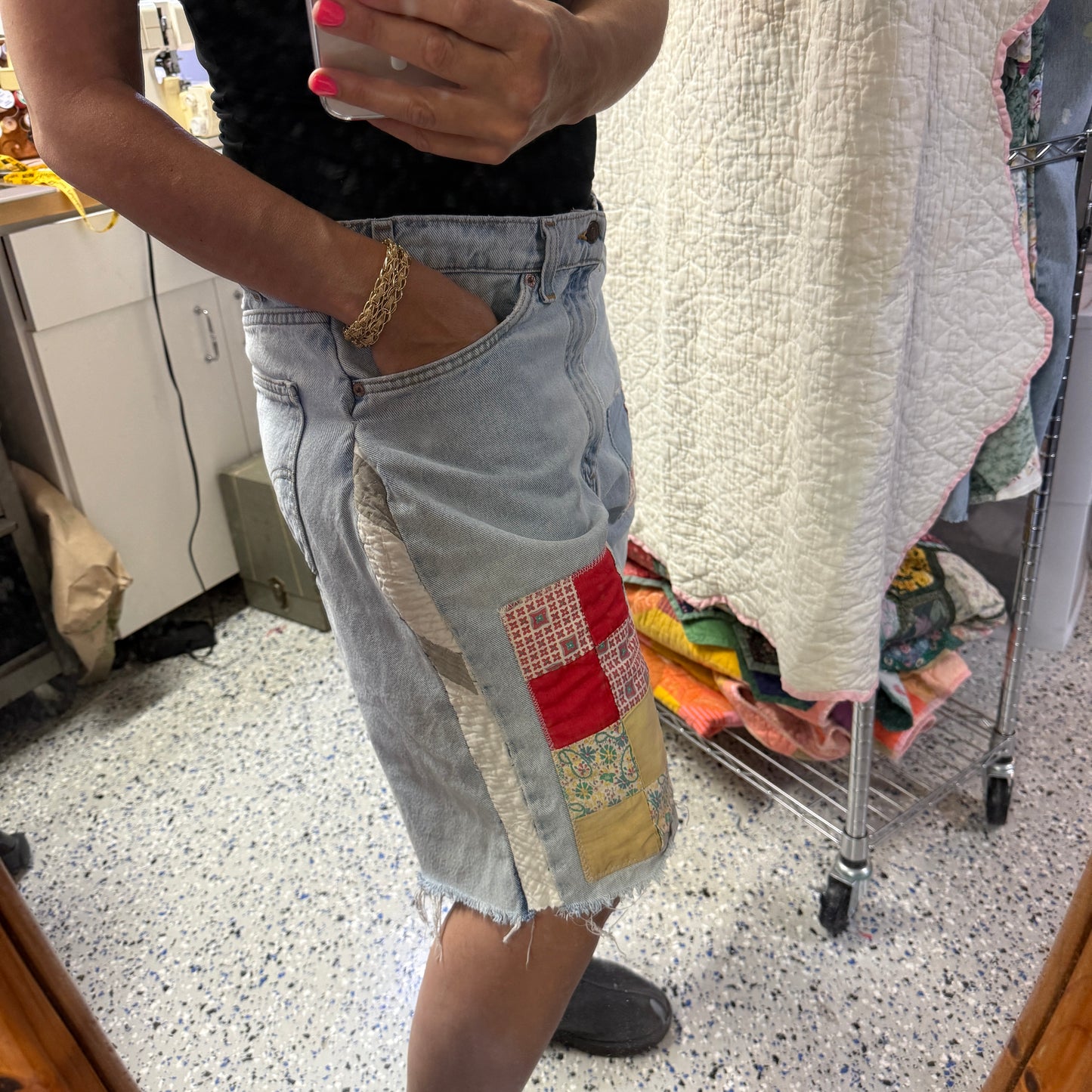 “East Woodland Picnic” Quilt Top Panel Shorts – 37W x 10L