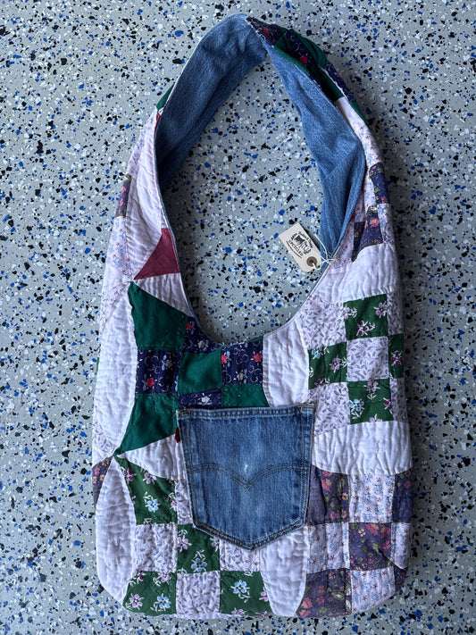 Upcycled Patchwork Quilt & Denim Hobo Bag