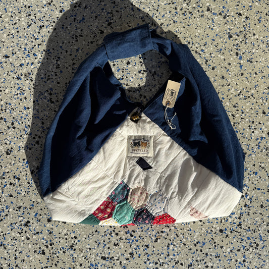 Upcycled Quilt & Denim Button Closure Origami Bag