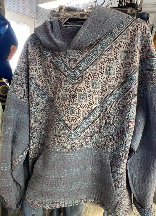 Light blue kantha hoodie